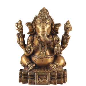 Brass Ganapati Unique Statue | 11" x 7.5" x 4.2" | 5.4 kg | Dull Gold Finish | Distinctive Sacred Form | Temple Grade Art | Jaipurio